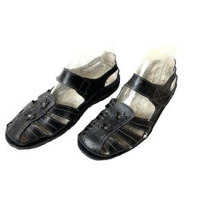 Spring Step Women EU 41 US 10.5 Black Leather Comfort Casual Flat Fisherman Shoe